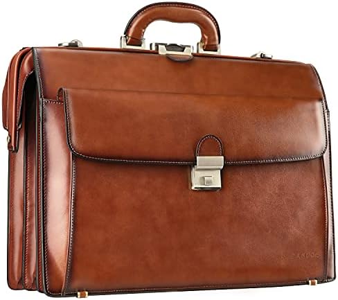 Banuce Vintage Leather Briefcase for Men with Lock 15.6 Inch Laptop Lawyer Attorney Bag