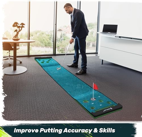SAPLIZE Golf Pong Putting Game Set, 20 in X 10 ft Putting Green Mat for Indoor and Outdoor, Anti-Slip Putting Pong Mat Set