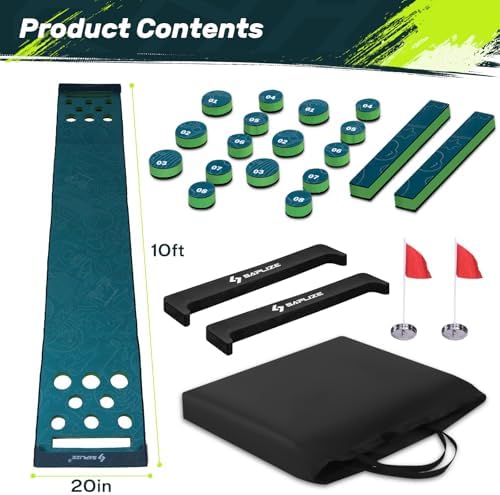 SAPLIZE Golf Pong Putting Game Set, 20 in X 10 ft Putting Green Mat for Indoor and Outdoor, Anti-Slip Putting Pong Mat Set