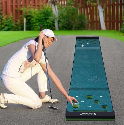 SAPLIZE Golf Pong Putting Game Set, 20 in X 10 ft Putting Green Mat for Indoor and Outdoor, Anti-Slip Putting Pong Mat Set