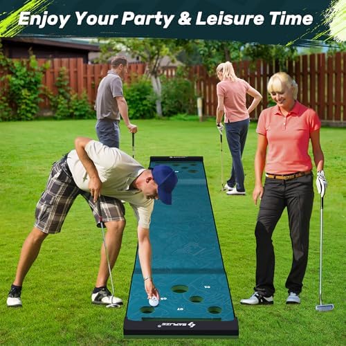 SAPLIZE Golf Pong Putting Game Set, 20 in X 10 ft Putting Green Mat for Indoor and Outdoor, Anti-Slip Putting Pong Mat Set