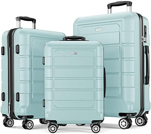 SHOWKOO Luggage Sets Expandable PC+ABS Durable Suitcase Double Wheels