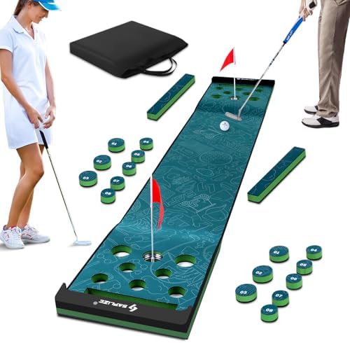 SAPLIZE Golf Pong Putting Game Set, 20 in X 10 ft Putting Green Mat for Indoor and Outdoor, Anti-Slip Putting Pong Mat Set