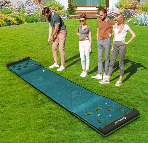 SAPLIZE Golf Pong Putting Game Set, 20 in X 10 ft Putting Green Mat for Indoor and Outdoor, Anti-Slip Putting Pong Mat Set